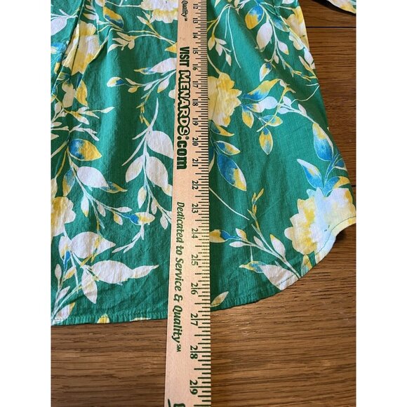 St. Johns Bay Women Green Floral Long Sleeve Blouse Size Large Hawaiian Colorful - Picture 8 of 14